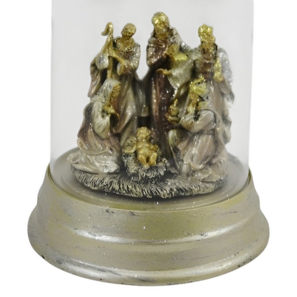 Christmas Musical & Light Up Nativity Scene In Glass Dome Cloche & Top Cross