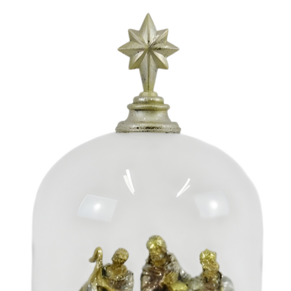 Christmas Musical & Light Up Nativity Scene In Glass Dome Cloche & Top Cross