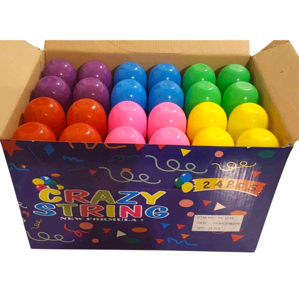 Set 24 Crazy Party Silly String Cans In Display Box- 6 Assorted Colours 250mls