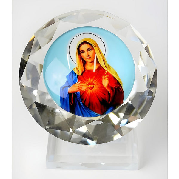 Catholic Crystal Cut Glass Sacred Heart Mother Mary Religious Ornament