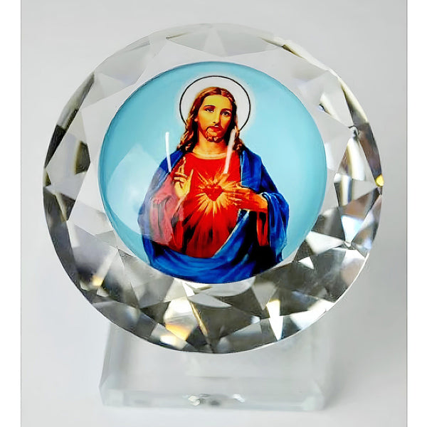 Catholic Crystal Cut Glass Sacred Heart Jesus Christ Religious Ornament