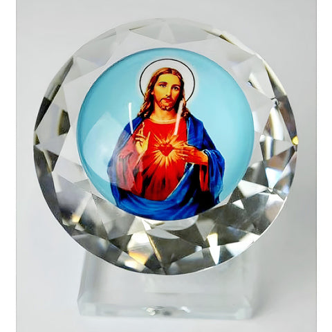 Catholic Crystal Cut Glass Sacred Heart Jesus Christ Religious Ornament