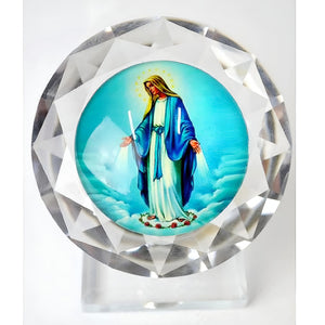 Catholic Crystal Cut Glass Blessed Holy Mother Mary Religious Ornament