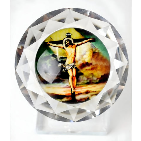 Orthodox Crystal Cut Glass Crucifix Jesus Christ Religious Ornament