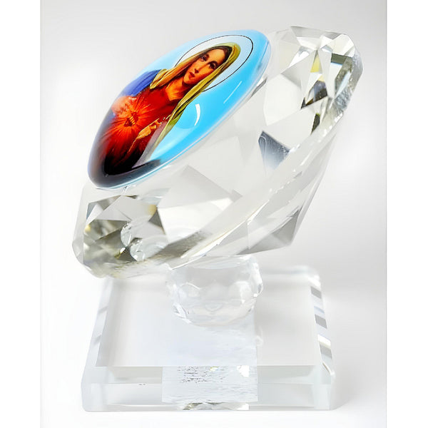 Catholic Crystal Cut Glass Sacred Heart Mother Mary Religious Ornament