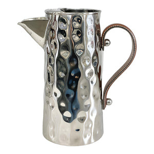 Silver Bolt Hammered Stainless Steel Water Jug Pitcher & Brown Leather Handle- 25cm