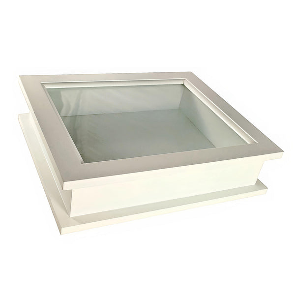 White Wood & Clear Glass Top Lid Wedding Stefana Crowns Keepsake Display Box