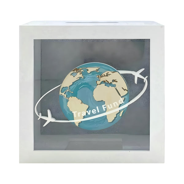 Square White Wood Travel Fund Money Box