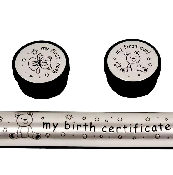 3 Piece Pink Baby Girl Birth Certificate Holder, First Tooth & Curl Keepsake In Satin Gift Box Set