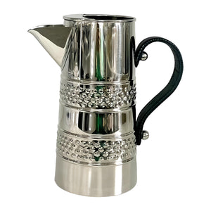 Silver Double Band Stainless Steel Water Jug Pitcher & Black Leather Handle- 25cm