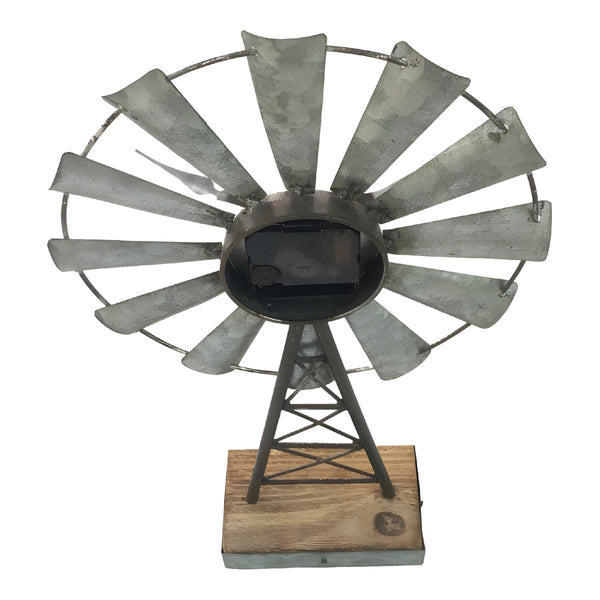 Galvanised Metal Windmill Table Clock On Base