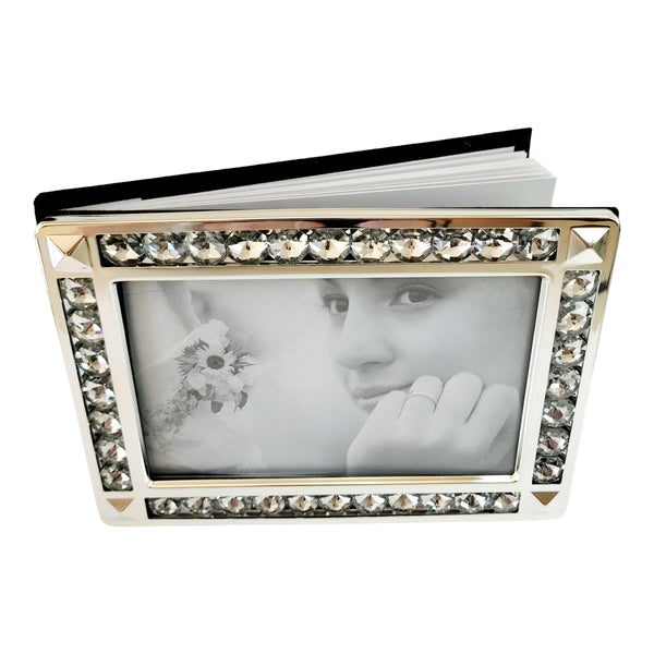 Silver Crystal Jewels Edge & Frame Wedding Guest Book in Gift Box