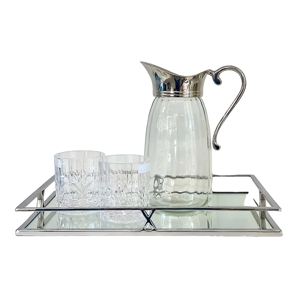 Silver Plated Rectangle Ten X Decorative Deluxe Vanity Mirror Tray