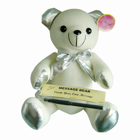 White & Silver Signature Message Teddy Bear & Pen