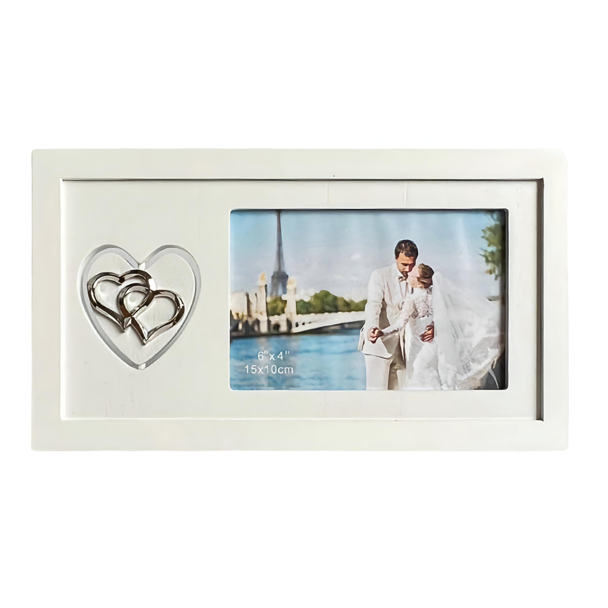 White Wedding Photo Frame with Rotating Double Sided Heart