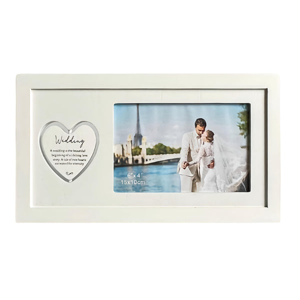 White Wedding Photo Frame with Rotating Double Sided Heart