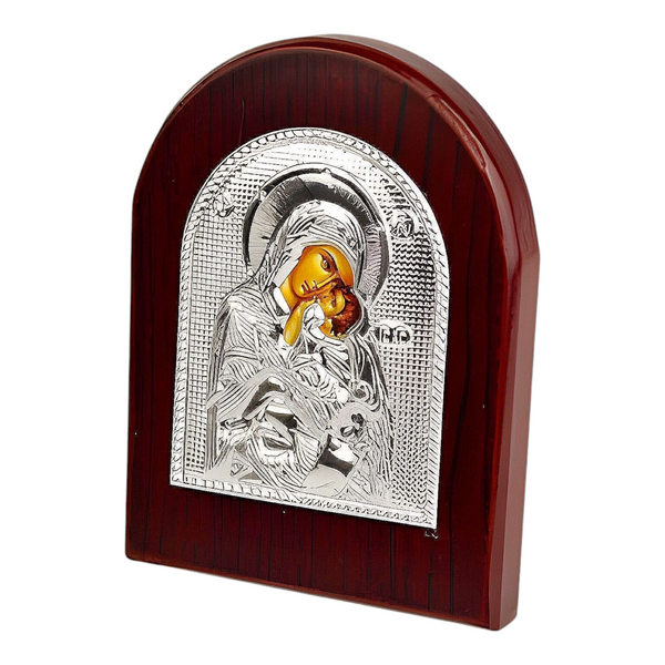 Orthodox Holy Mother Mary Icon On Red Wood Frame Plaque Stand