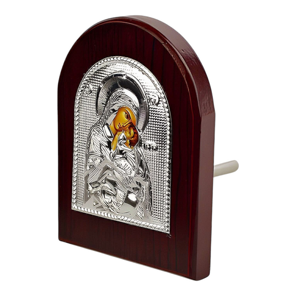 Orthodox Holy Mother Mary Icon On Red Wood Frame Plaque Stand