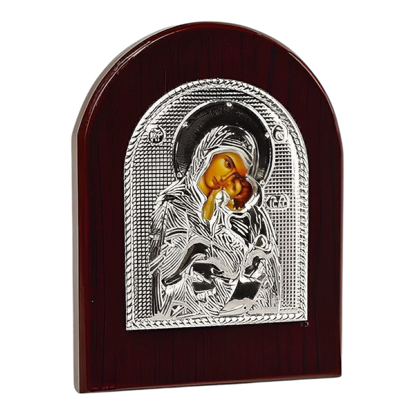 Orthodox Holy Mother Mary Icon On Red Wood Frame Plaque Stand