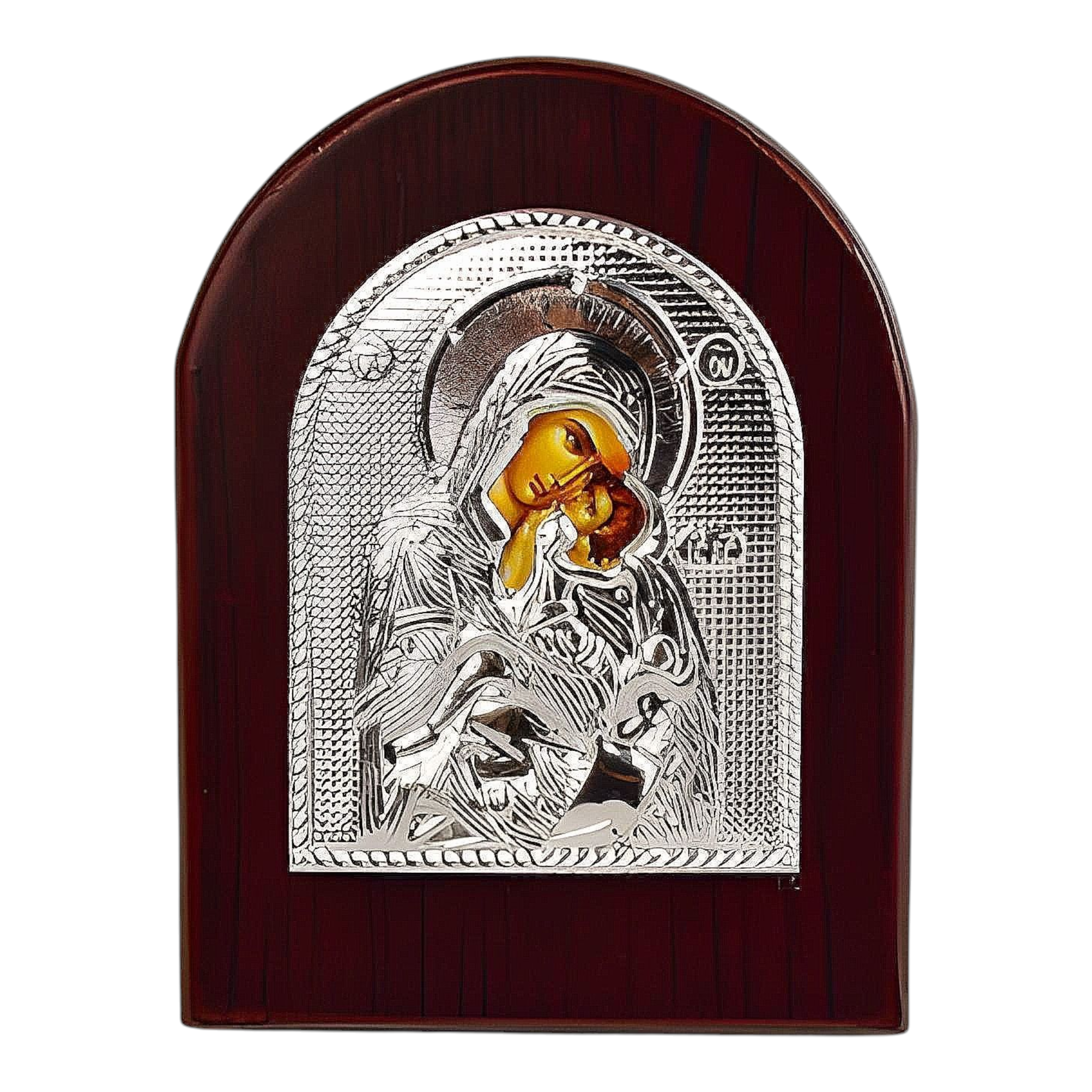 Orthodox Holy Mother Mary Icon On Red Wood Frame Plaque Stand