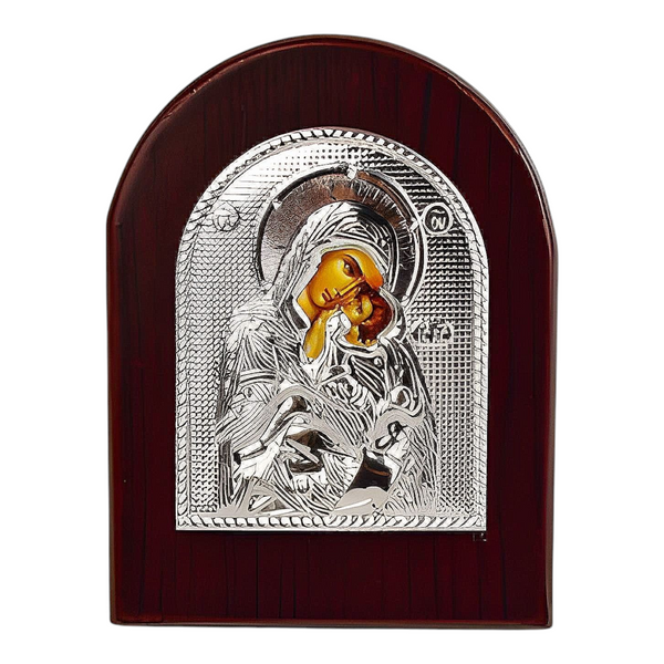 Orthodox Holy Mother Mary Icon On Red Wood Frame Plaque Stand