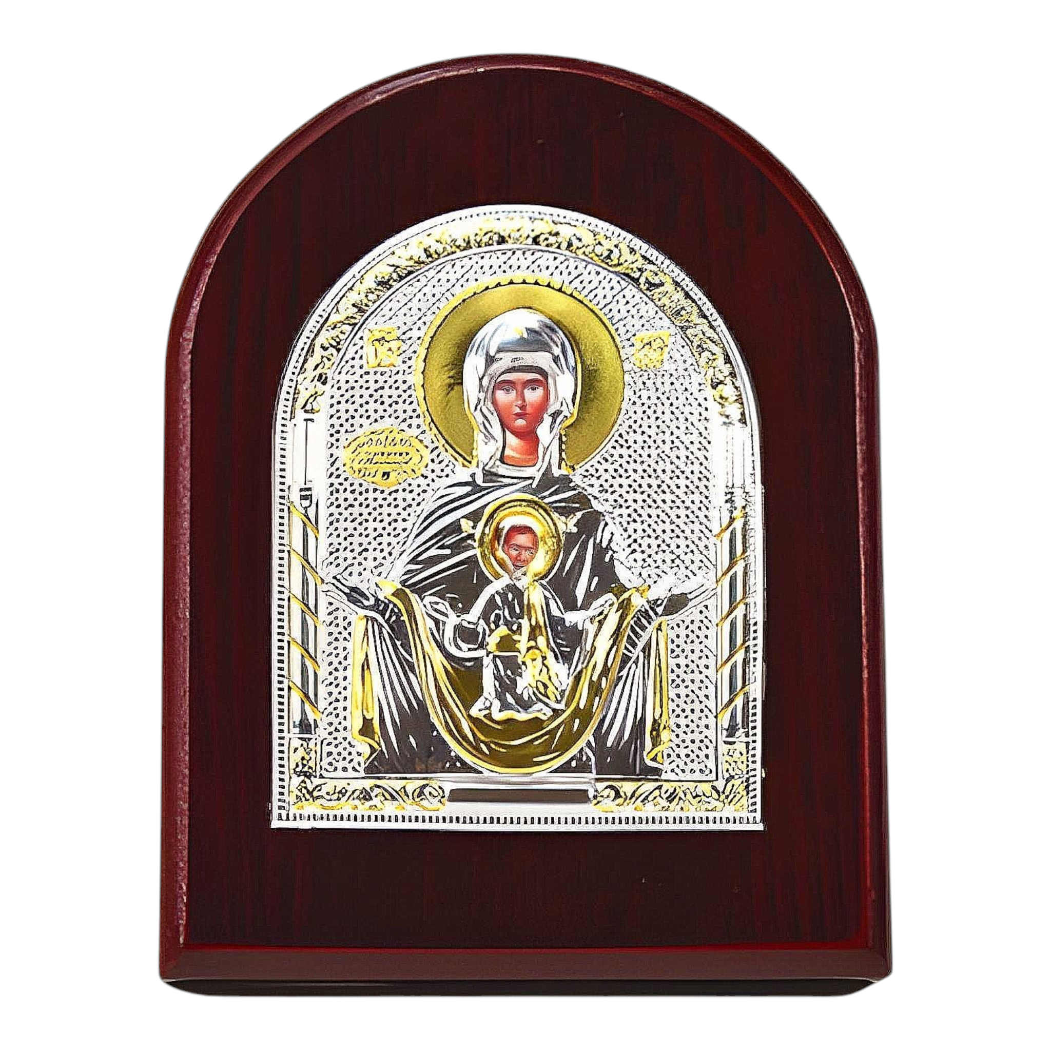 Orthodox Holy Mother Mary Icon On Red Wood Frame Plaque Stand