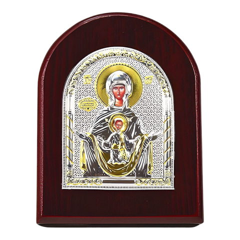 Orthodox Holy Mother Mary Icon On Red Wood Frame Plaque Stand