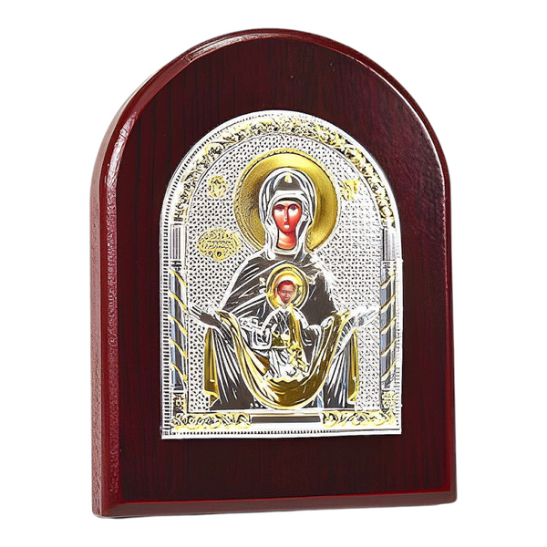 Orthodox Holy Mother Mary Icon On Red Wood Frame Plaque Stand