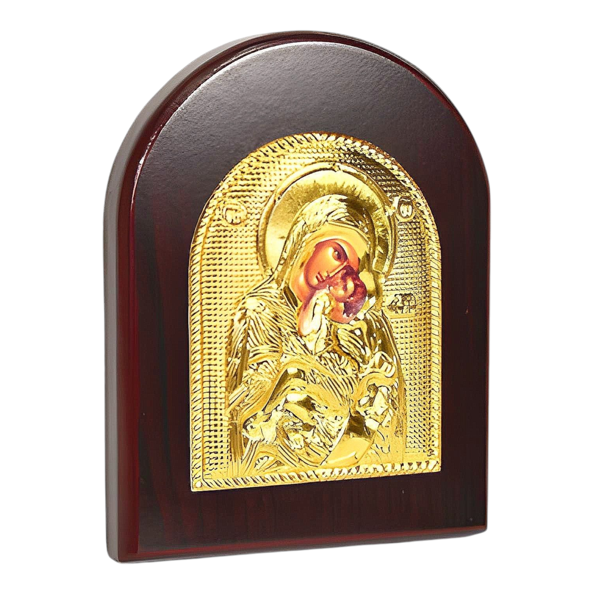 Orthodox Holy Mother Mary Icon On Red Wood Frame Plaque Stand