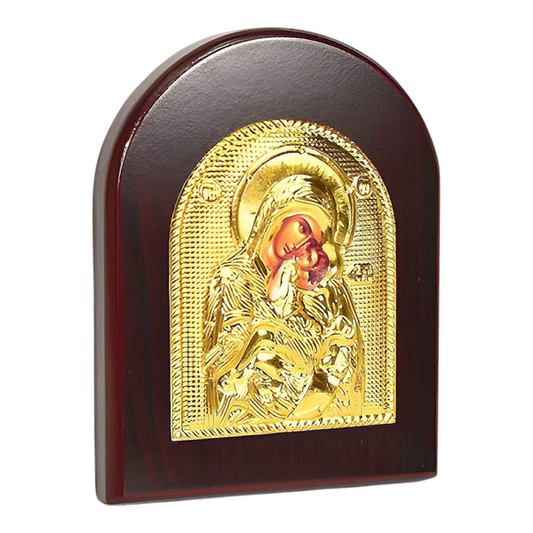 Orthodox Holy Mother Mary Icon On Red Wood Frame Plaque Stand