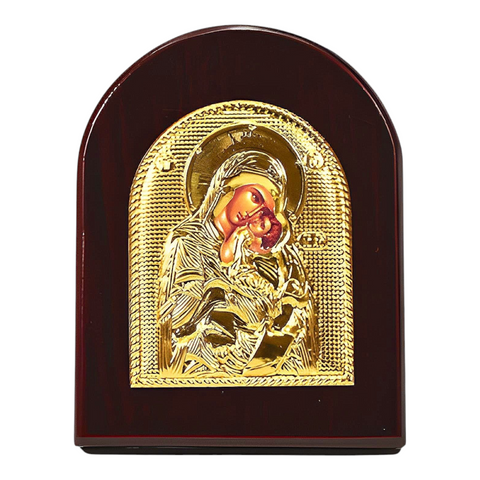 Orthodox Gold Plated Holy Mother Mary Icon Plaque Red Wood Frame