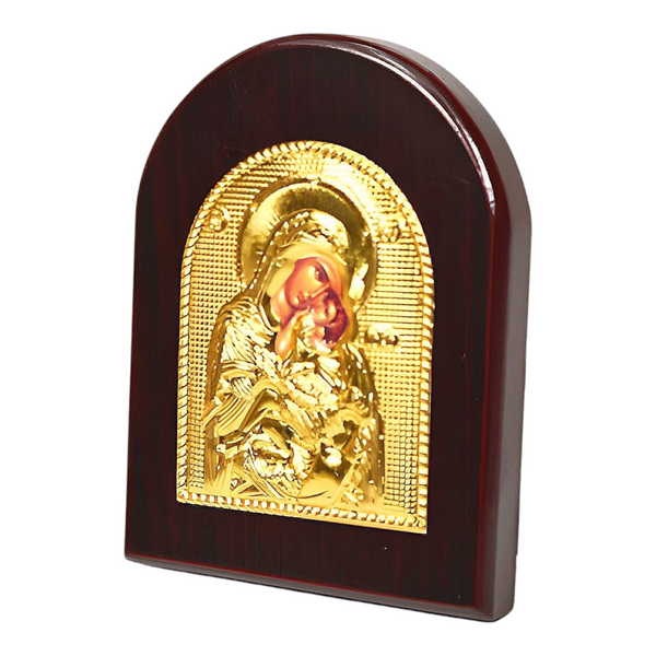 Orthodox Holy Mother Mary Icon On Red Wood Frame Plaque Stand