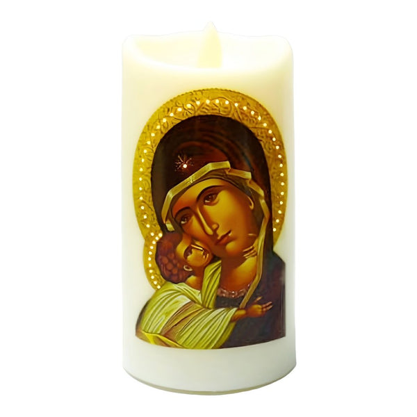 Orthodox Holy Mother Mary & Jesus LED Light Up Flameless Pillar Candle