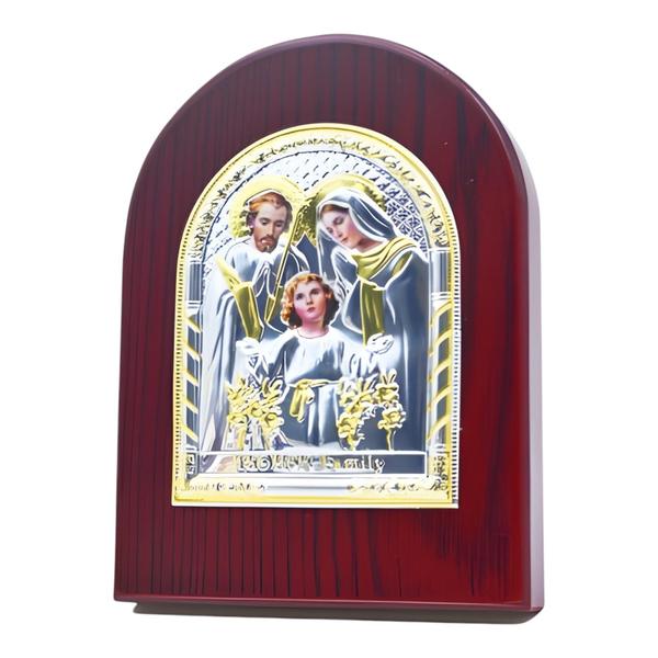 Catholic Sacred Heart Mother Mary Icon On Red Wood Frame Plaque Stand