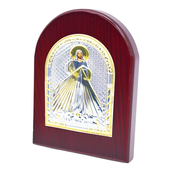 Catholic Divine Mercy Jesus Christ Icon On Red Wood Frame Plaque Stand