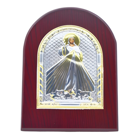 Catholic Divine Mercy Jesus Christ Icon On Red Wood Frame Plaque Stand