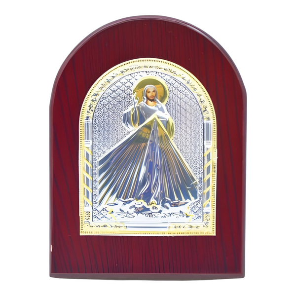 Catholic Sacred Heart Mother Mary Icon On Red Wood Frame Plaque Stand