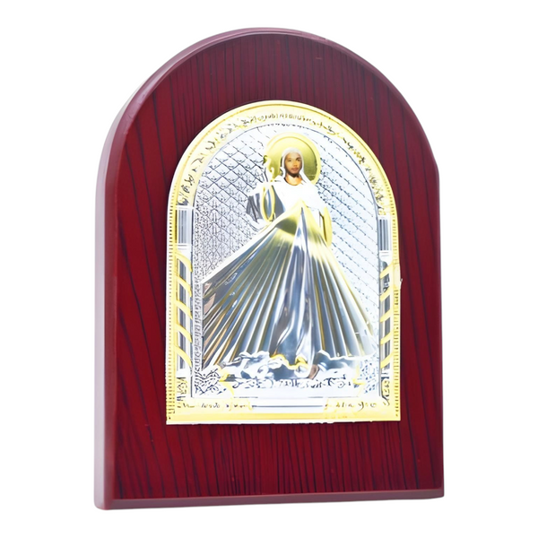 Catholic Divine Mercy Jesus Christ Icon On Red Wood Frame Plaque Stand