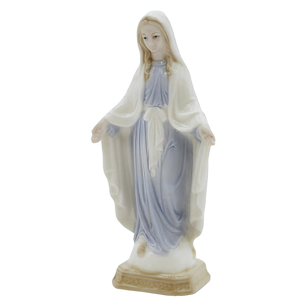 Blue & White Hail Mother Mary Praying with Open Arms Ceramic Statue