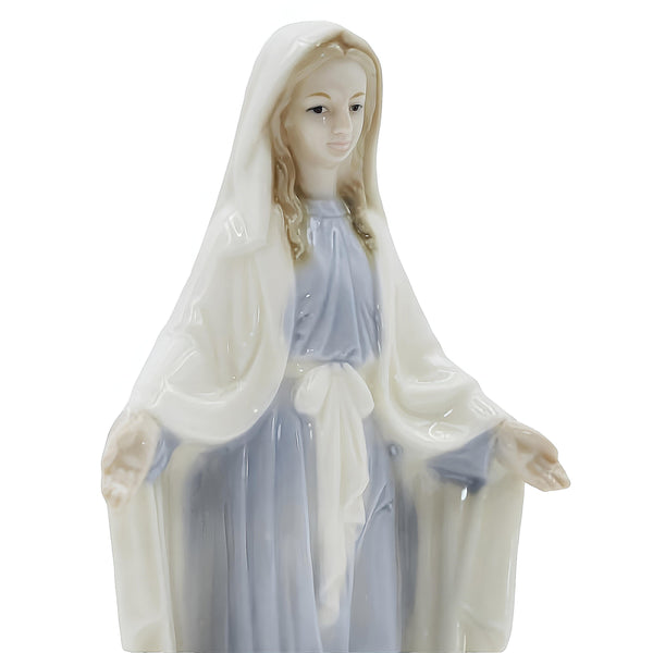 Blue & White Hail Mother Mary Praying with Open Arms Ceramic Statue