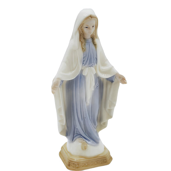Blue & White Hail Mother Mary Praying with Open Arms Ceramic Statue