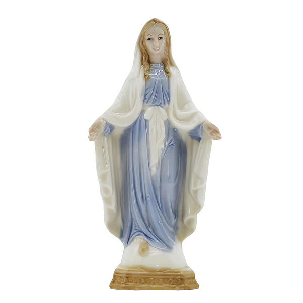 Blue & White Hail Mother Mary Praying with Open Arms Ceramic Statue