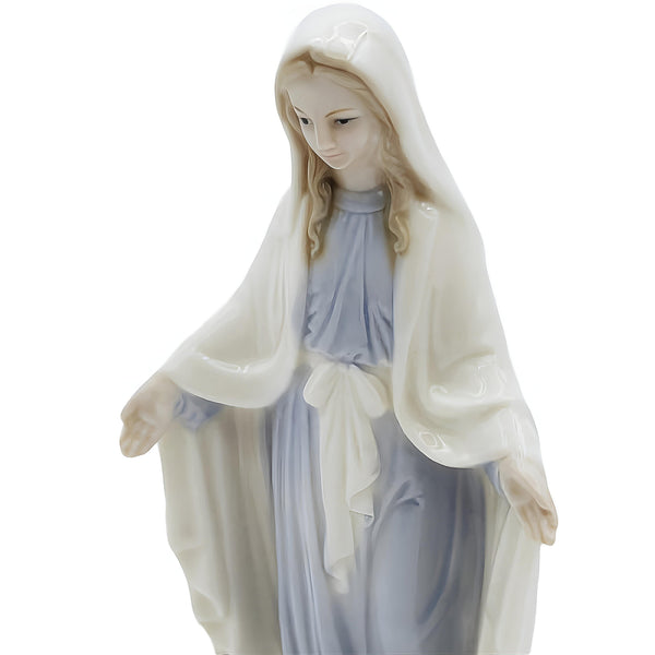 Blue & White Hail Mother Mary Praying with Open Arms Ceramic Statue