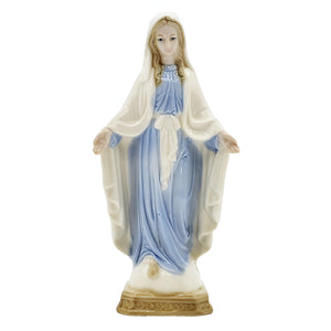 Blue & White Hail Mother Mary Praying with Open Arms Ceramic Statue
