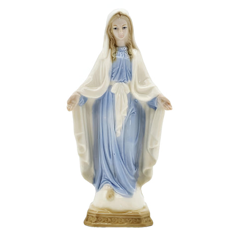Blue & White Hail Mother Mary Praying with Open Arms Ceramic Statue