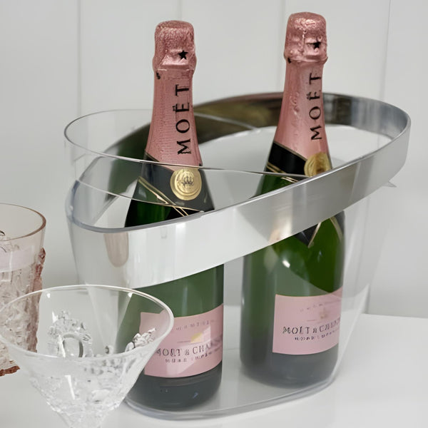 clear Acrylic champagne wine ice bucket cooler with Silver rim barware