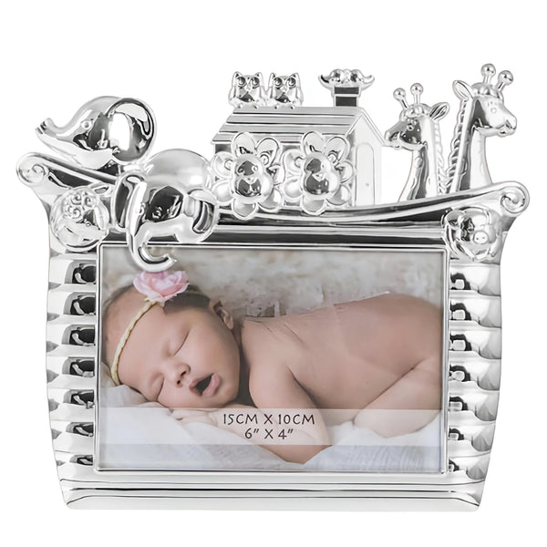 Children's Shiny Silver Plated Noah's Ark Baby Photo Frame