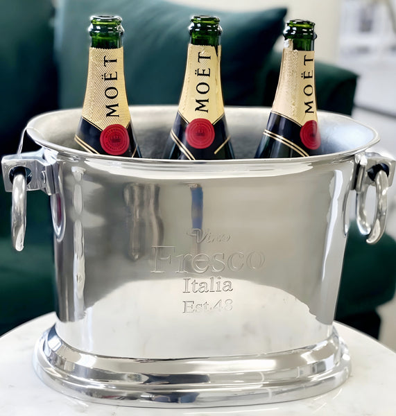 Silver Plated Vino Fresco Italia Champagne Ice Cooler Bucket with Handles