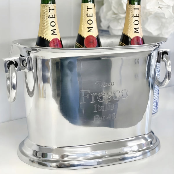 Silver Plated Vino Fresco Italia Champagne Ice Cooler Bucket with Handles