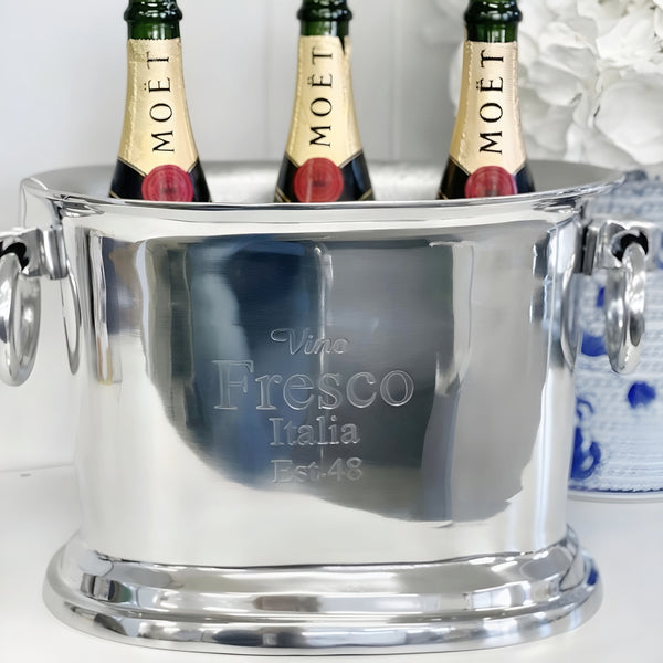 Silver Plated Vino Fresco Italia Champagne Ice Cooler Bucket with Handles